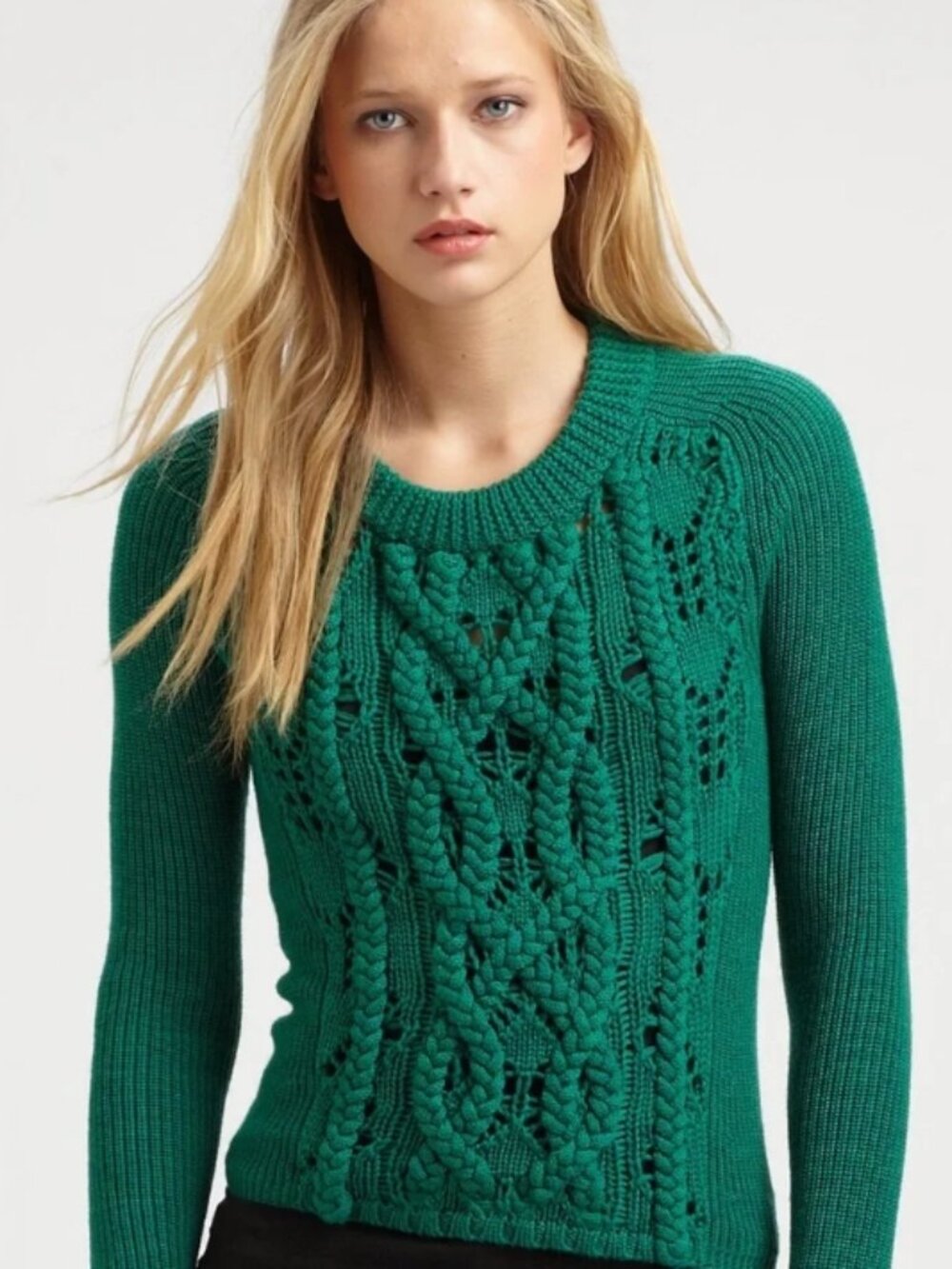 NWOT Marc Jacobs Merino Wool Cable Knit Sweater in Forest Green XS $230